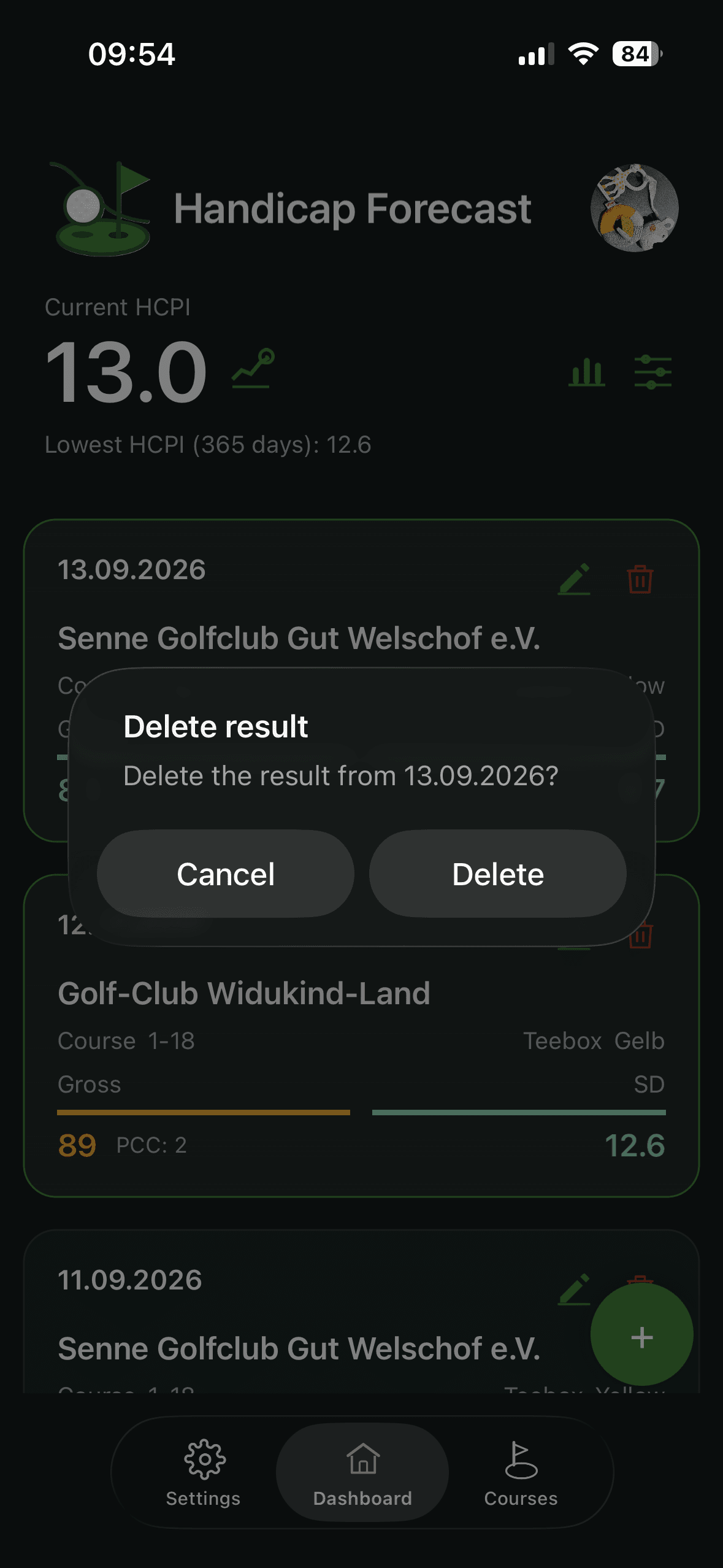 Delete result confirmation dialog