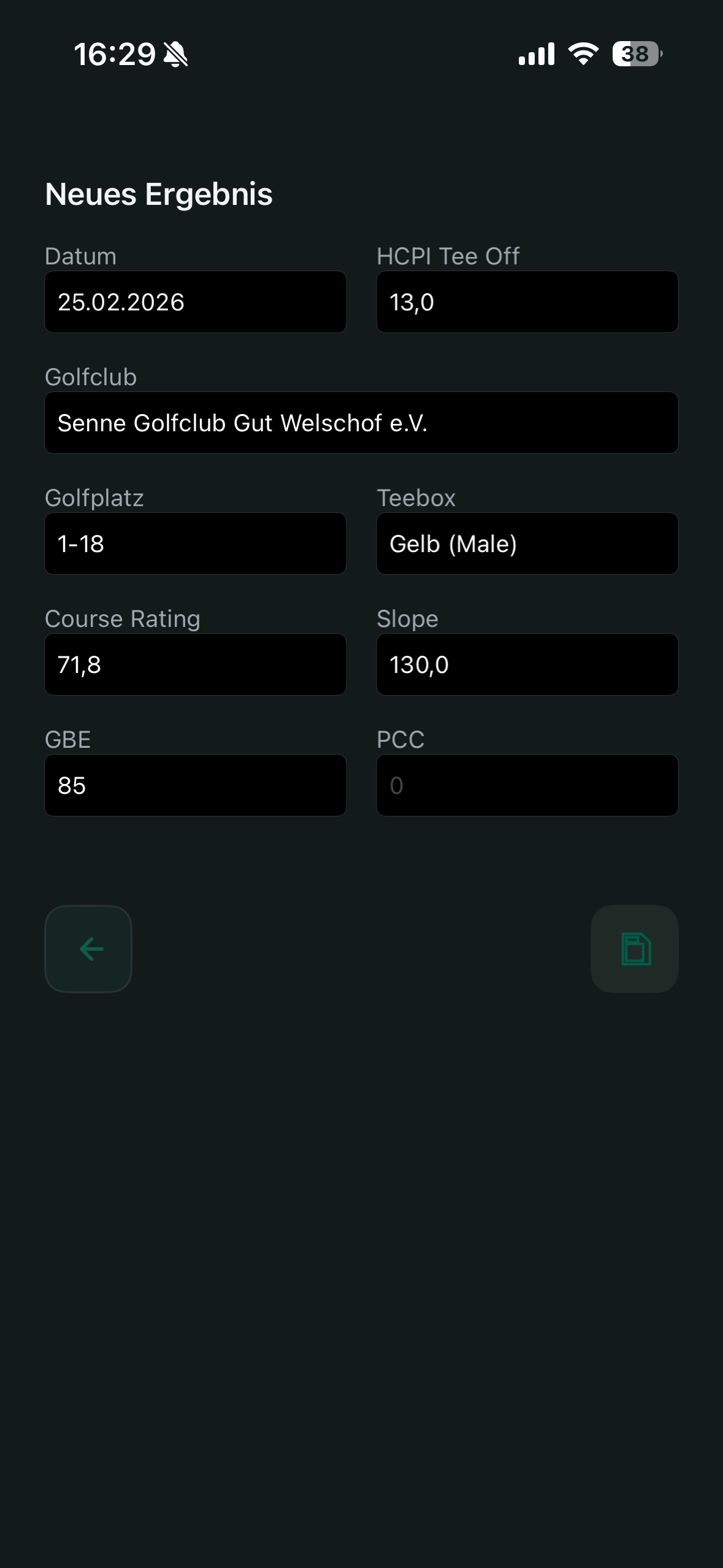 Neues Ergebnis erfassen