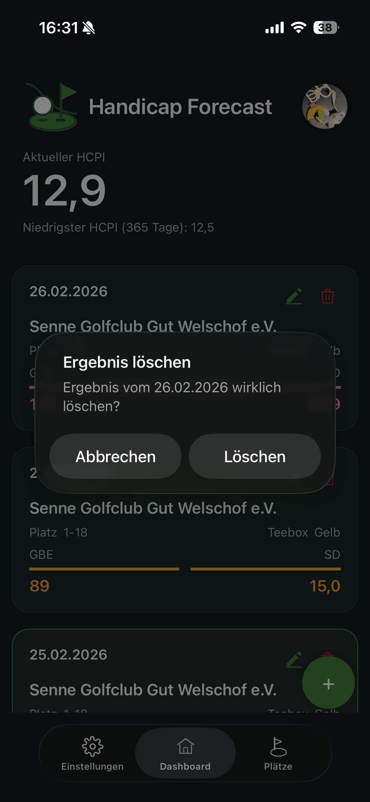 Löschdialog Ergebnis