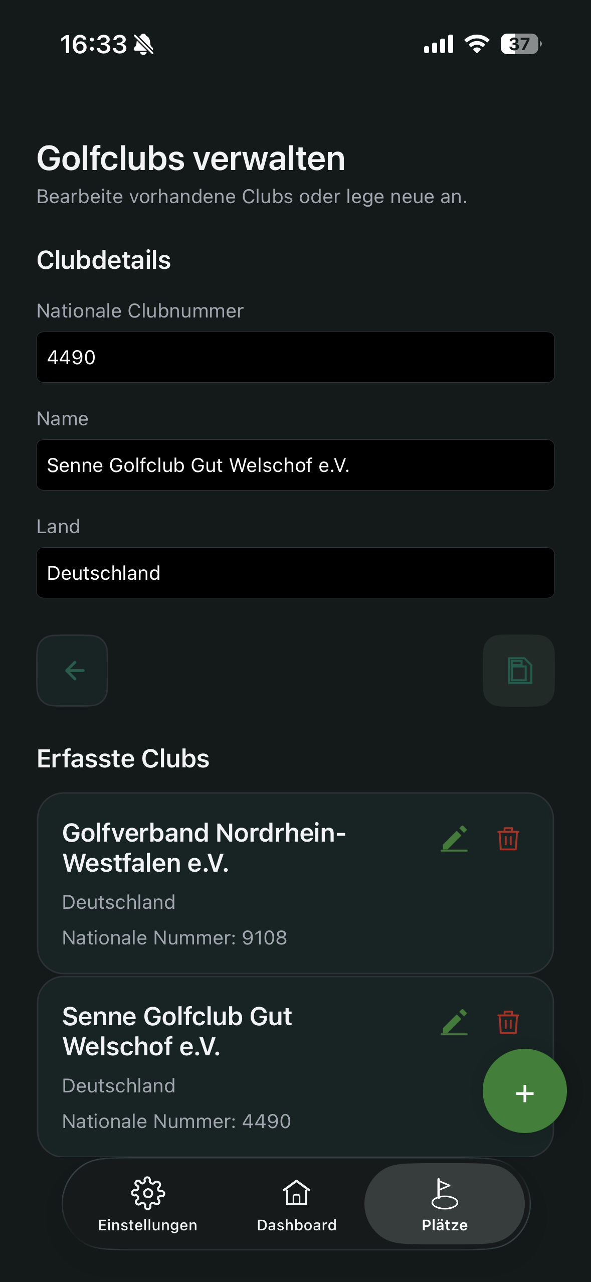 Golfclubs verwalten