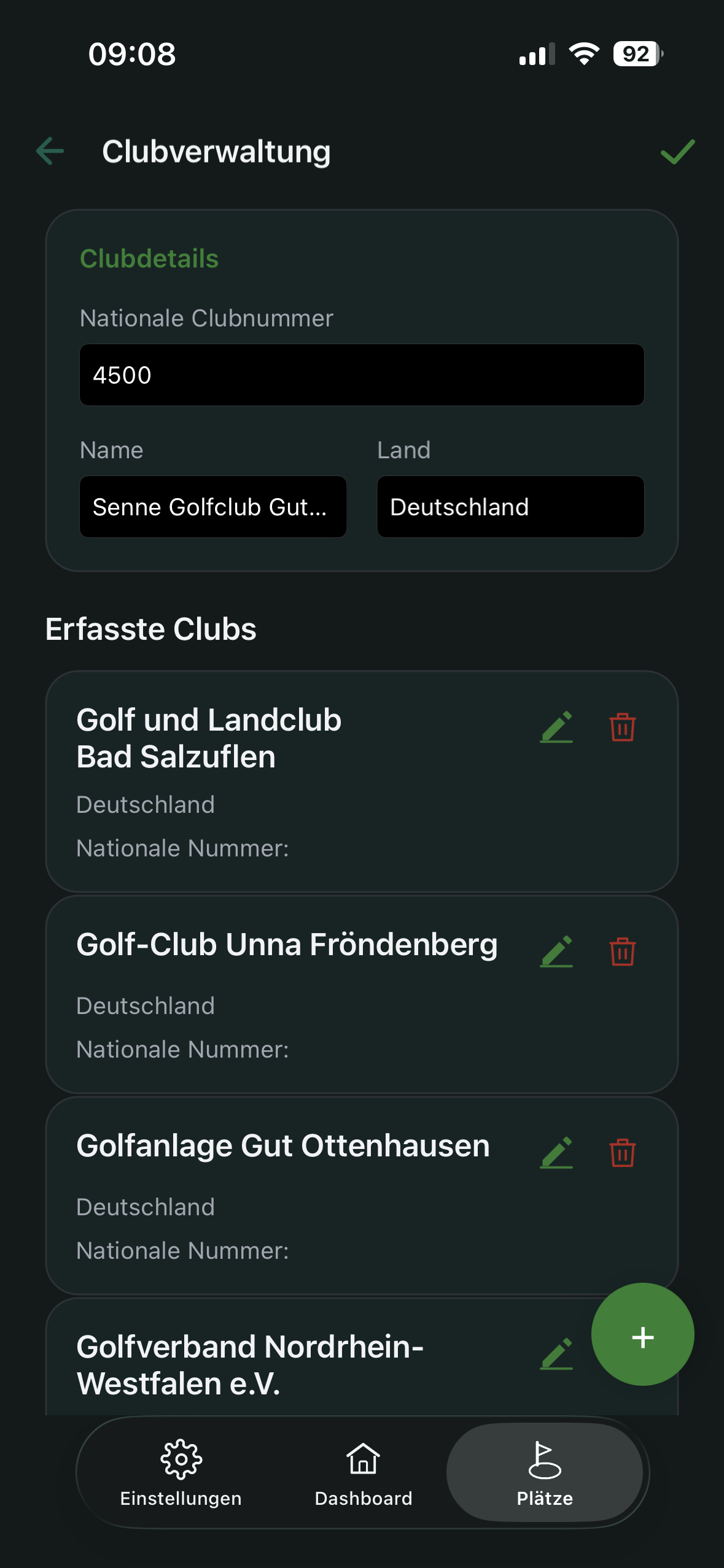 Golfclubs verwalten