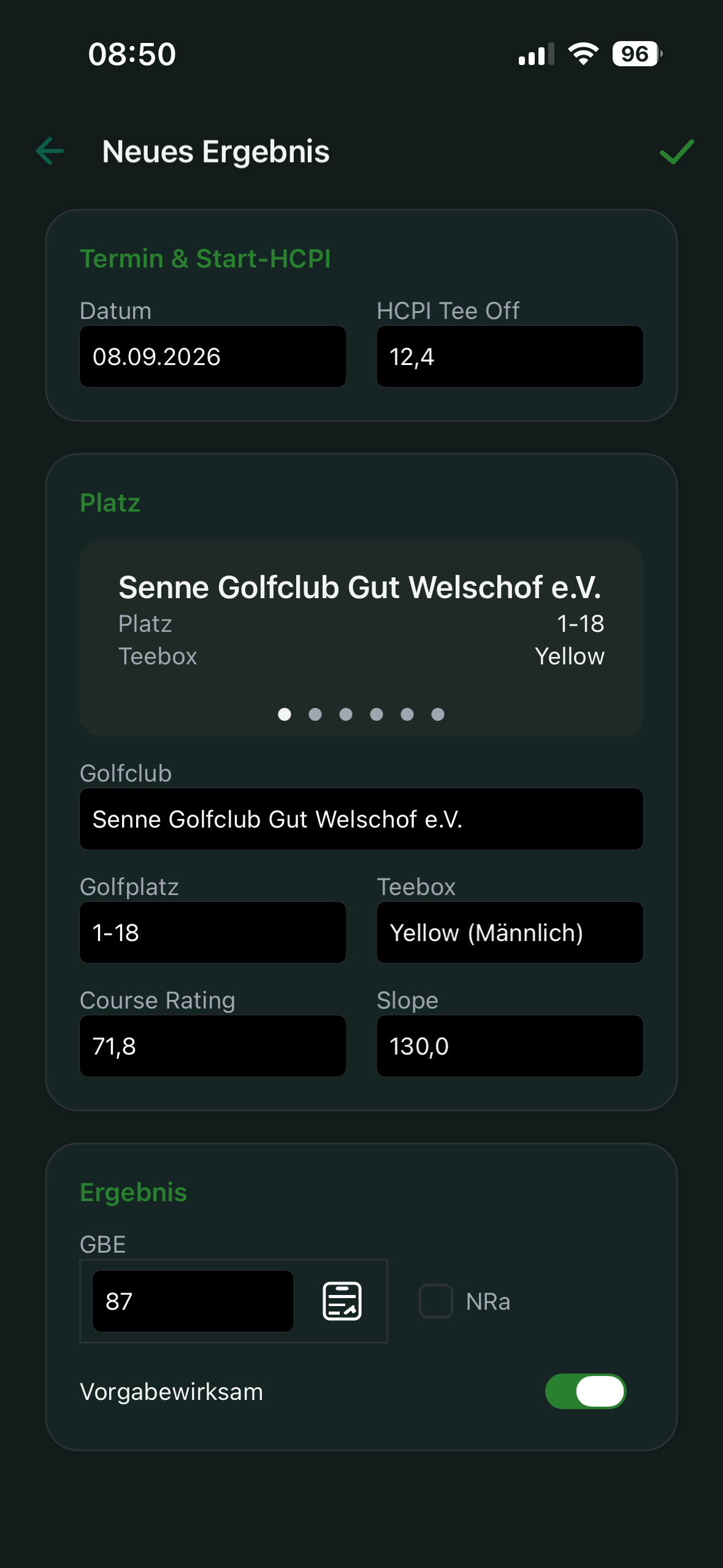 Neues Ergebnis erfassen